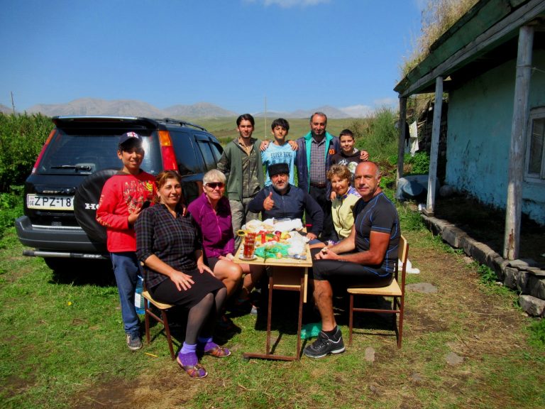Kindly Azerbaijan family who invited us to eat in their yard.