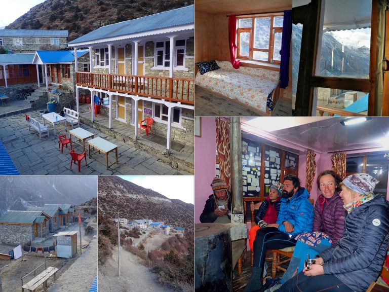 Shree Kharka (3 900 m) and the example of one nice mid-level guesthouses / teahouses available everywhere, ... good food, sleeping facility, wifi, hot shower before sunset only! Night temperatures are deep below freezing even inside. Insulated bottle and warm sleeping bag are strongly recommended in winter season!