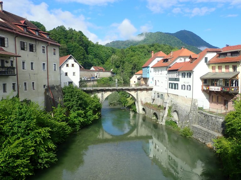 Skofja Loka city - the bridge built in the mid-14th century from carved stone in a semi-circular shape, is the only one of its kind in central Europe.