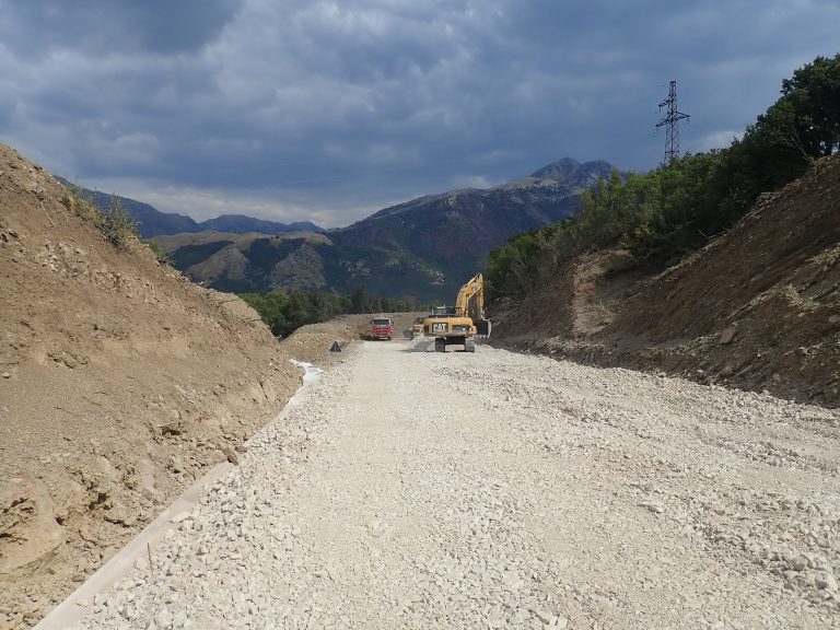 only thanks to the noise of huge road machines we found the road under construction on the route Pilur - Kuc - Nivice.
